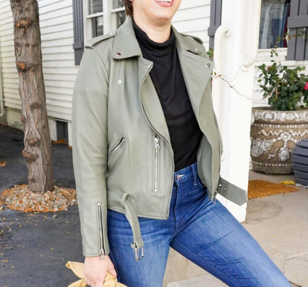 ALLSAINTS Balfern Leather Biker Jacket In Sage Green Size 4